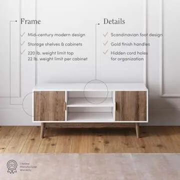 Nathan James Wesley Scandinavian TV Stand Media Console with Wooden Frame and Cabinet Doors, White/Rustic Oak