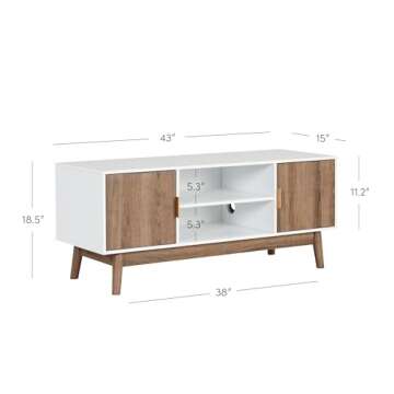 Nathan James Wesley Scandinavian TV Stand Media Console with Wooden Frame and Cabinet Doors, White/Rustic Oak