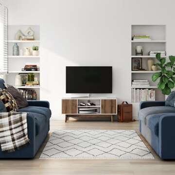 Nathan James Wesley Scandinavian TV Stand Media Console with Wooden Frame and Cabinet Doors, White/Rustic Oak