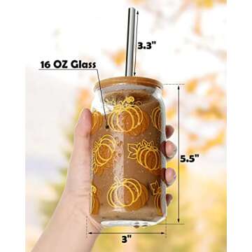 Pumpkins Beer Can Glass Fall Iced Coffee Glass Halloween 16 OZ Soda Can Shaped Glass with Lid Straw And Cleaning Brush Autumn Orange Birthday Retirement Latte Drinking Cup Gifts for Her Thanksgiving