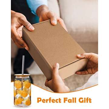 Pumpkins Beer Can Glass Fall Iced Coffee Glass Halloween 16 OZ Soda Can Shaped Glass with Lid Straw And Cleaning Brush Autumn Orange Birthday Retirement Latte Drinking Cup Gifts for Her Thanksgiving