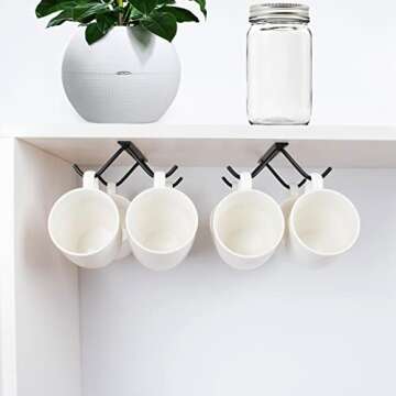 Cabinet Hook Mug Holder - Hanging Coffee Cup Rack for Kitchen, Under Cabinets Metal Hangers Organize...