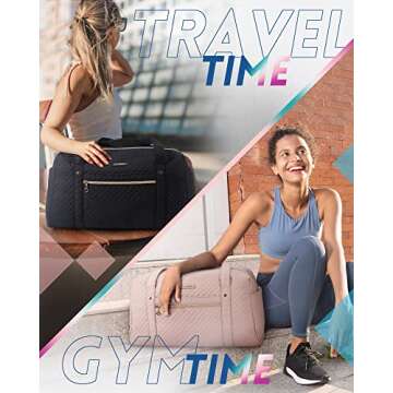 BAGSMART Travel Duffle Bag Quilted Weekender Overnight Bag for Women with Laptop Compartment, Large Carry On Airport Bag with Wet Pocket & Shoe Bag for Travel, Business Trips, Sports