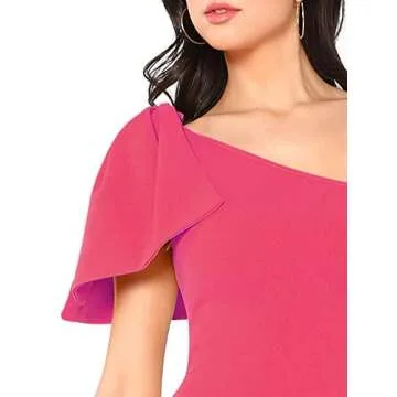 Floerns Women's Ruffle One Shoulder Cocktail Midi Party Bodycon Dress Pink-1 XS
