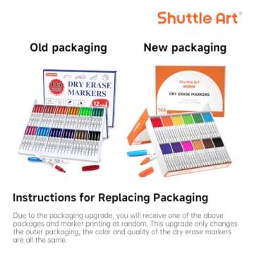 Shuttle Art Dry Erase Markers, 12 Colors 144 Bulk Pack Whiteboard Markers, Fine Point Dry Erase Mark...