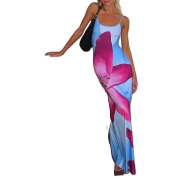 Women Sexy Floral Bodycon Maxi Dress Elegant Dress Sleeveless Summer Long Dress Cocktail Party Dress...