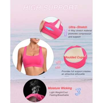 RUNNING GIRL Sports Bras for Women High Support,Moulded Cup Racerback High Impact Workout Crop Tops for Women Large Bust(WX2997 Hot Pink L)