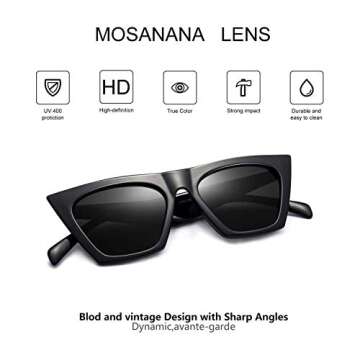 mosanana 2 Pack Pair Cat Eye Sunglasses for Women Trendy Square Cateye Black Tortoise Shell Retro Co...
