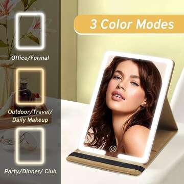Travel Makeup Mirror with Lights, LED Lighted Vanity Cosmetic Mirror with PU Leather Case, Rechargea...