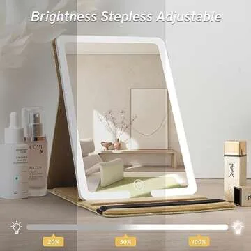 Travel Makeup Mirror with Lights, LED Lighted Vanity Cosmetic Mirror with PU Leather Case, Rechargeable 1500mAh Battery, 3-Color Light Modes Dimming Light Up Mirror 8X 5.5inch for Travel, Home, Office