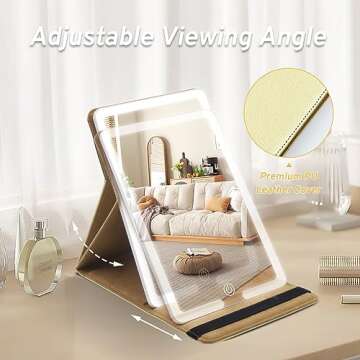 Travel Makeup Mirror with Lights, LED Lighted Vanity Cosmetic Mirror with PU Leather Case, Rechargeable 1500mAh Battery, 3-Color Light Modes Dimming Light Up Mirror 8X 5.5inch for Travel, Home, Office