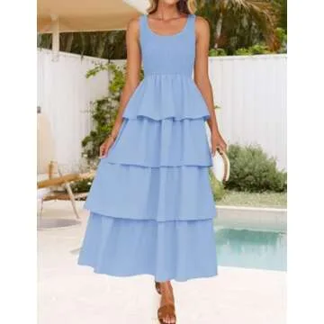 ZESICA Women's Boho Sleeveless Midi Dress for Summer