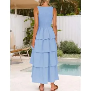 ZESICA Women's Boho Sleeveless Midi Dress for Summer