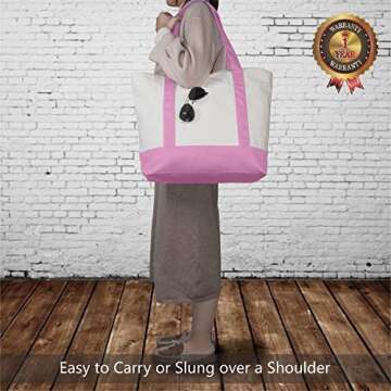 TOPDesign Stylish Canvas Tote Bag with an External Pocket, Top Zipper Closure, Daily Essentials (Pin...