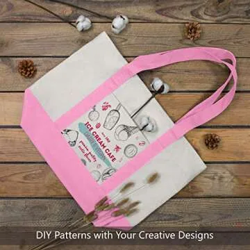 TOPDesign Stylish Canvas Tote Bag with an External Pocket, Top Zipper Closure, Daily Essentials (Pink/Natural)