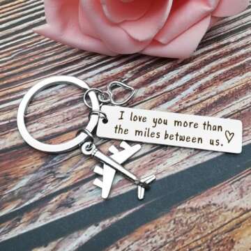 Vadaka Couple Keychain Long Distance Relationship Gift for Boyfriend Girlfriend I Love You More Than The Miles Between Us Keyring Couples Jewelry Going Away Gift Brithday Anniversary Valentines Gift