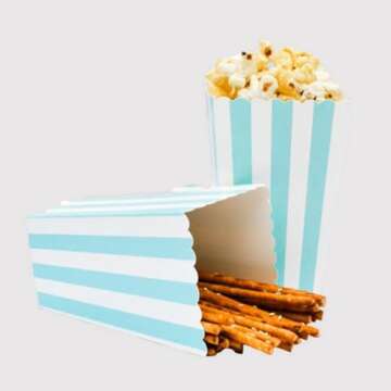 24pcs Blue Striped Popcorn Boxes for Parties and Events