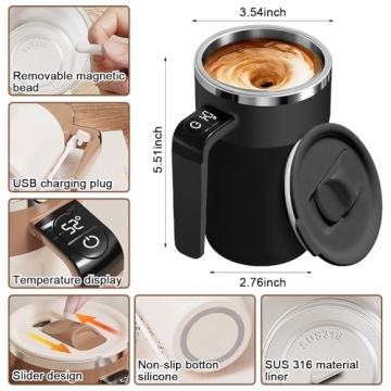 CALORPET Automatic Stirring Coffee Cup with Temperature Display, Rechargeable Coffee Mug, Self-Stirr...