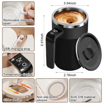 CALORPET Automatic Stirring Coffee Cup with Temperature Display, Rechargeable Coffee Mug, Self-Stirr...
