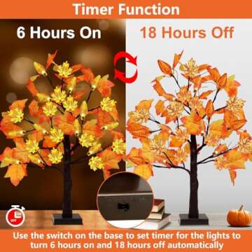 2 Pack 24 Inch Prelit Fall Maple Tree Thanksgiving Decorations with 48 LED Lights Battery Operated T...