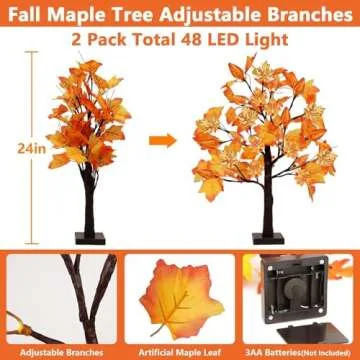 24-Inch Prelit Fall Maple Tree Thanksgiving Decor
