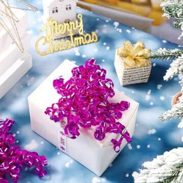 WRAPAHOLIC 12-Count Metallic Hot Pink Self-Adhesive Curly Bows Gift Wrap Accessory - Perfect for Birthday, Holiday, Party Favors Decorations