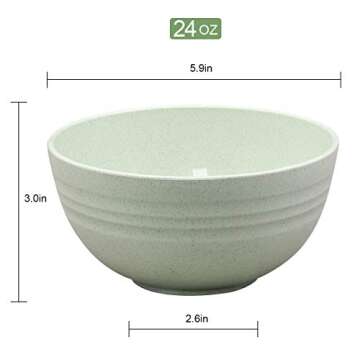 Unbreakable Cereal Bowls - 24 OZ Wheat Straw Fiber Lightweight Bowl Sets 8 - Dishwasher & Microwave ...