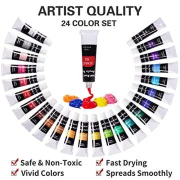 Acrylic Paint Set, 48 Piece Professional Painting Supplies Set, Includes 24 Color Acrylic Paints, 16 Art Painting Brushes with Zippered Case, Paint Knife, Art Sponge and 3 8" x 10" Canvas for Artists