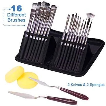 Acrylic Paint Set, 48 Piece Professional Painting Supplies Set, Includes 24 Color Acrylic Paints, 16 Art Painting Brushes with Zippered Case, Paint Knife, Art Sponge and 3 8" x 10" Canvas for Artists
