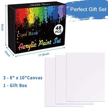 Acrylic Paint Set, 48 Piece Professional Painting Supplies Set, Includes 24 Color Acrylic Paints, 16 Art Painting Brushes with Zippered Case, Paint Knife, Art Sponge and 3 8" x 10" Canvas for Artists