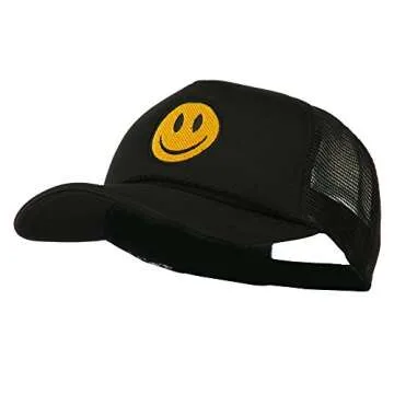 e4Hats.com Smile Face Embroidered Big Size Trucker Cap - Black OSFM