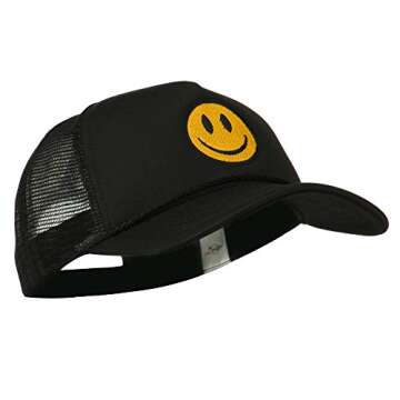 e4Hats.com Smile Face Embroidered Big Size Trucker Cap - Black OSFM