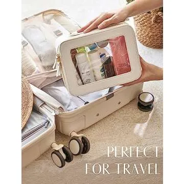 Popvibe Clear Makeup Case Set White Toiletry Bag Travel Large Clear Cosmetic Bag with Zipper, Big Make Up Bag Organizer Women Traveling TSA Approved Transparent Bag Car for Essentials