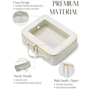 Popvibe Clear Makeup Case Set White Toiletry Bag Travel Large Clear Cosmetic Bag with Zipper, Big Make Up Bag Organizer Women Traveling TSA Approved Transparent Bag Car for Essentials