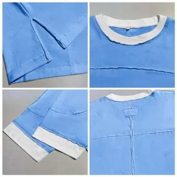 Songling Womens 3/4 Length Sleeve Casual Loose Fit Summer Tee Shirt Basics Cotton t Shirts Trendy Tops(Blue,M), Medium