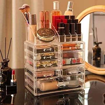 Cq Acrylic Stackable Makeup Organizer 8 Drawers Set of 3
