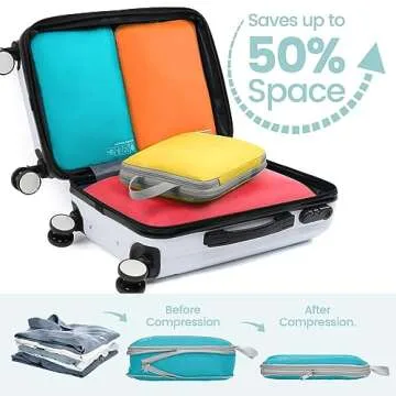 Cambond Compression Packing Cubes for Travel Women - 4 Pack Travel Bags Luggage Packing Organizers Travel Essentials Compression Cubes for Travel Carry on Suitcases, Multi-color