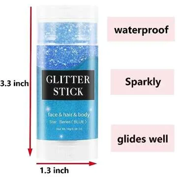 MEICOLY Blue Body Glitter Stick,Waterproof Halloween Face Glitter Gel,Chunky Glitter for Face/Body/Hair/Eyes/Lip,Mermaid Glitter Face Paint,Sparkling Glitter Makeup,Body Glitter for Women and Kids