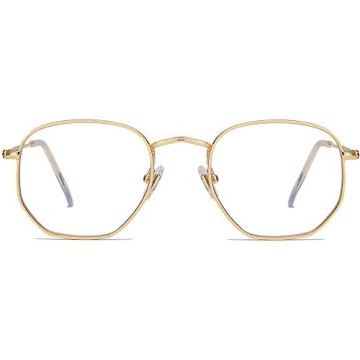 SOJOS Small Blue Light Blocking Glasses Hexagonal Eyeglasses Frame Anti Blue Ray Glasses One and Only SJ5036 with Gold Frame/Anti-Blue Light Lens