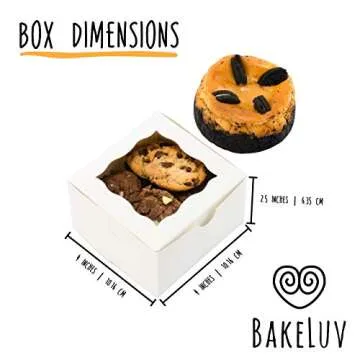 BAKELUV 50pcs White Small Cookie Boxes with Window, 4x4x2.5 Inches Bakery Boxes, Mini Cake, Treats, Macaron Packaging, Individual Cupcake, Gift Giving
