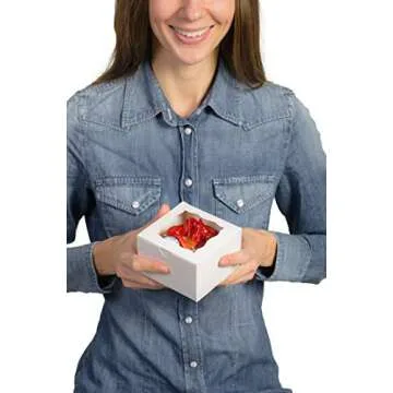 BAKELUV 50pcs White Small Cookie Boxes with Window, 4x4x2.5 Inches Bakery Boxes, Mini Cake, Treats, Macaron Packaging, Individual Cupcake, Gift Giving