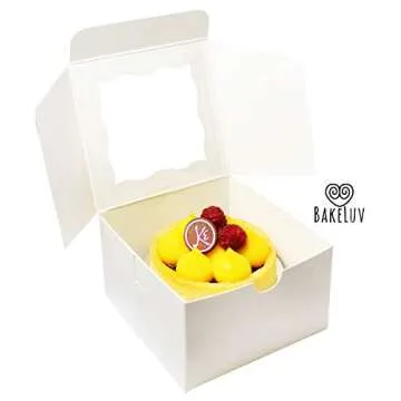 BAKELUV 50pcs White Small Cookie Boxes with Window, 4x4x2.5 Inches Bakery Boxes, Mini Cake, Treats, Macaron Packaging, Individual Cupcake, Gift Giving