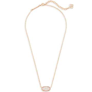 Kendra Scott Elisa Pendant Necklace for Women, Fashion Jewelry, 14k Rose Gold-Plated, Iridescent Dru...