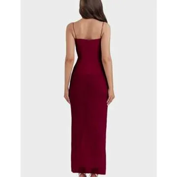 ISZPLUSH Women's Mesh Double Layer Dresses Lace Trim Maxi Elegant Party Bodycon Dress Slim Fit Long Cocktail Party Dresses