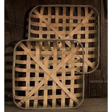 CWI Square Tobacco Basket with Metal Straps - Rustic Wall Baskets Set for Easy Display