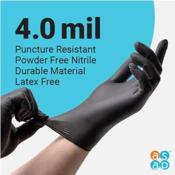 ASAP Medium Nitrile Gloves - 4 Mil Black Exam Gloves, Latex Free, Powder Free - Medical, Food Safe, ...