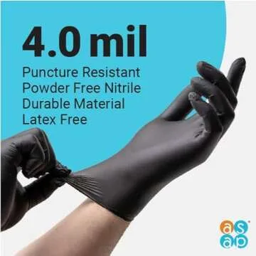 ASAP Medium Nitrile Gloves - 4 Mil Black Exam Gloves, Latex Free, Powder Free - Medical, Food Safe, ...