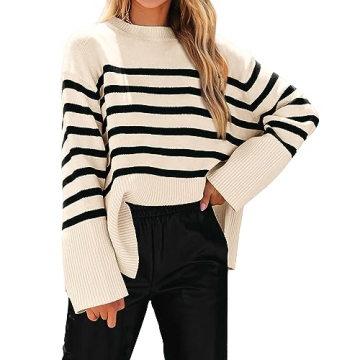KIRUNDO Women's Striped Knit Oversized Fall Sweaters 2025 Trendy Clothes Crewneck Winter Pullover Sw...