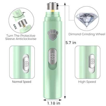 VIWIK Dog Nail Grinder, 2-Speed Rechargeable Dog Nail Trimmers for Large Medium & Small Dogs, Upgrade Professional Electric Pet Paws Grooming, Quiet Puppy Grooming Tool, for Dogs Cats