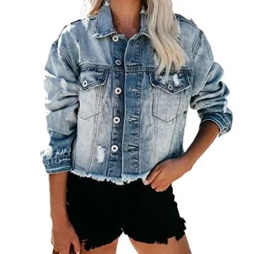 Chic Cropped Frayed Denim Jacket for Women
